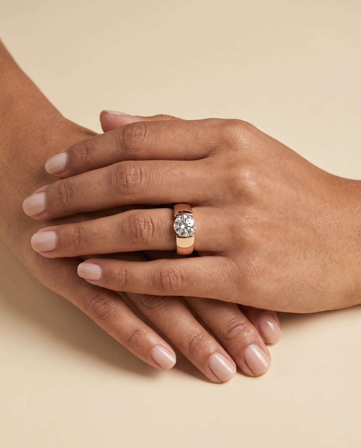 The Lola Cigar Band Solitaire Round Engagement Ring Setting in 14K Rose Gold