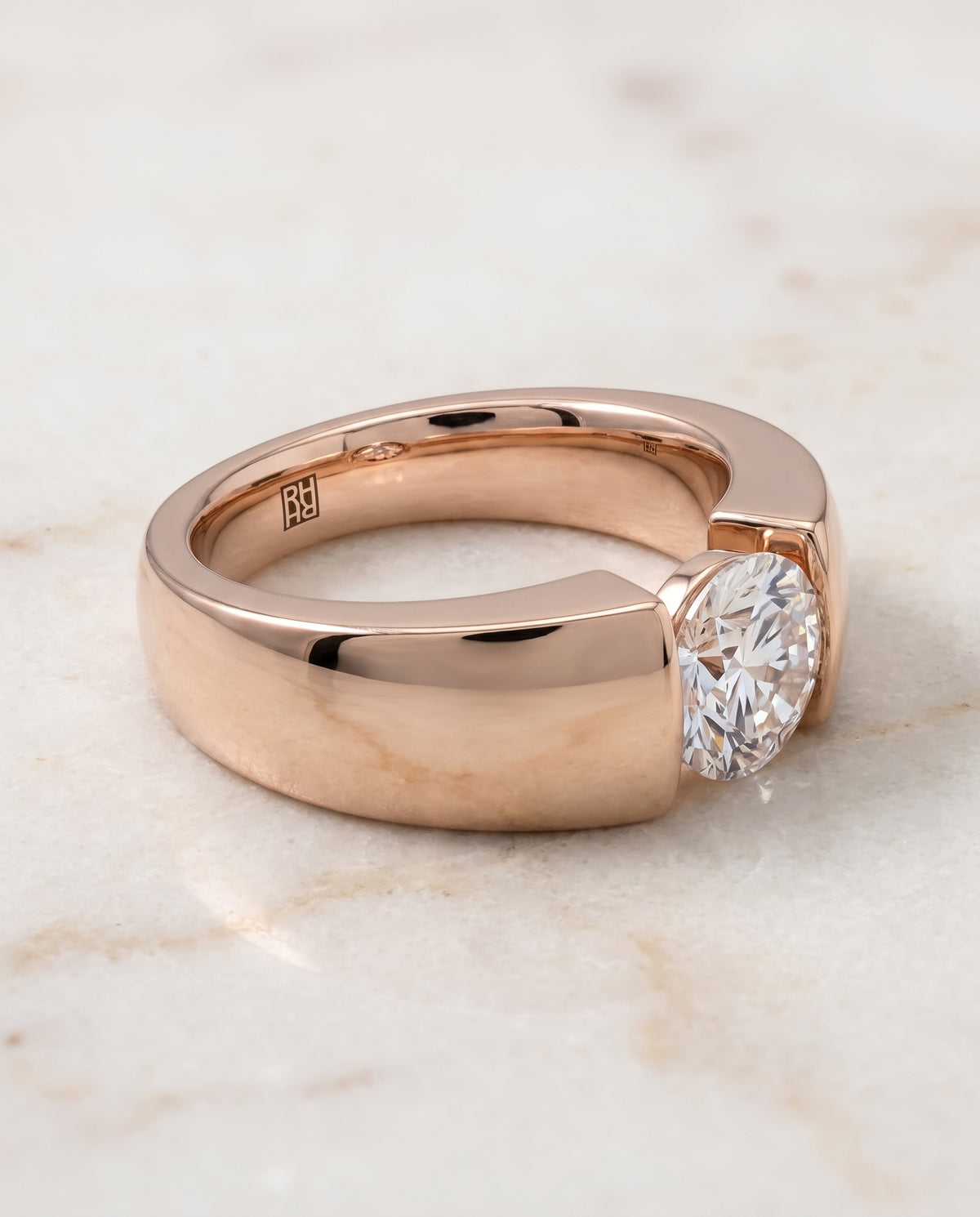 The Lola Cigar Band Solitaire Round Engagement Ring Setting in 14K Rose Gold