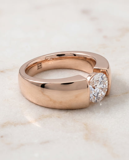 The Lola Cigar Band Solitaire Round Engagement Ring Setting in 14K Rose Gold