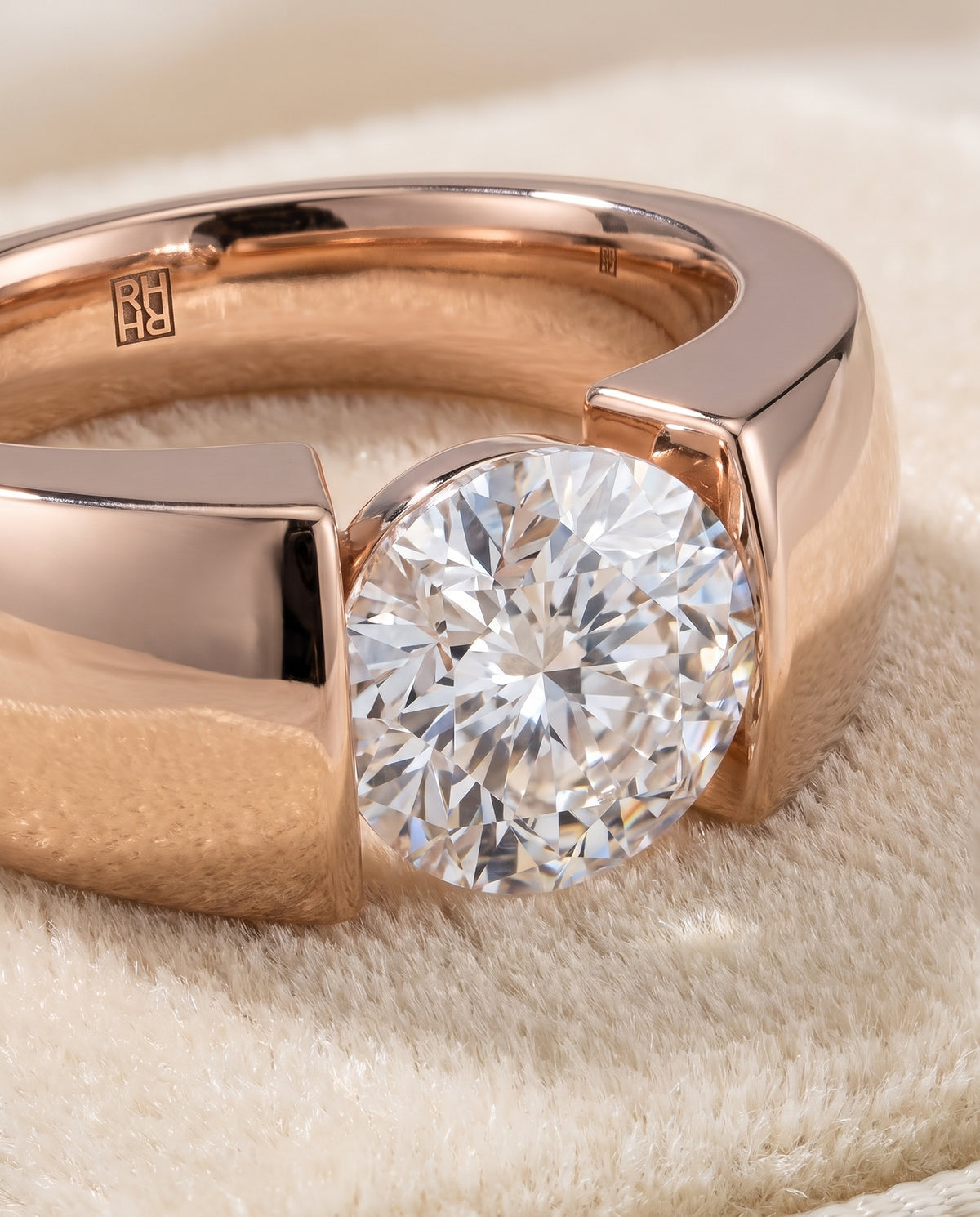 The Lola Cigar Band Solitaire Round Engagement Ring Setting in 14K Rose Gold