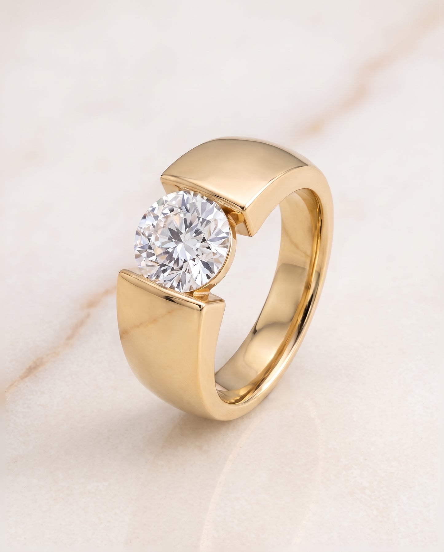 The Lola Cigar Band Solitaire Round Engagement Ring Setting in 18K Yellow Gold