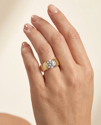 The Lola Cigar Band Solitaire Round Engagement Ring Setting in 18K Yellow Gold