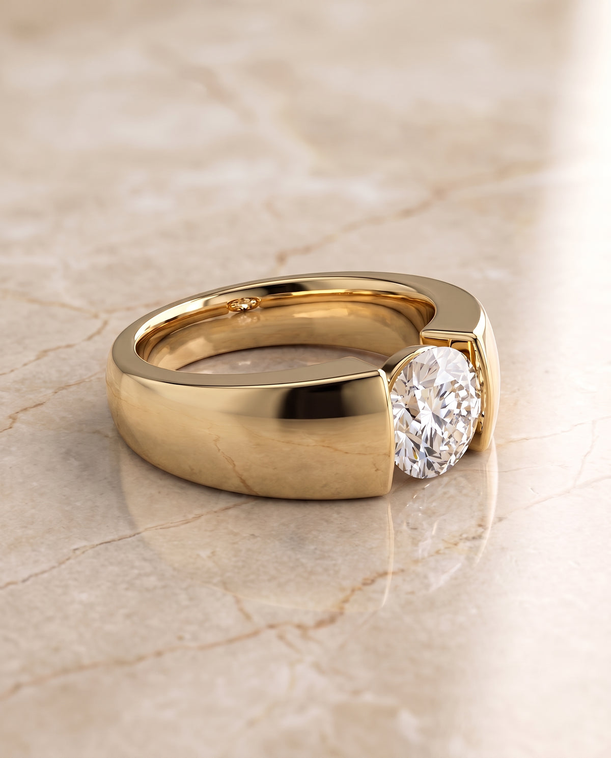 The Lola Cigar Band Solitaire Round Engagement Ring Setting in 18K Yellow Gold