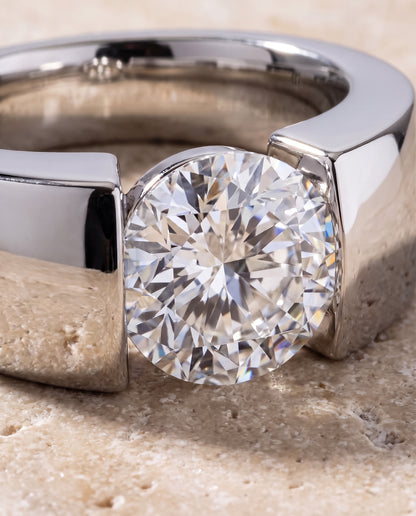 The Lola Cigar Band Solitaire Round Engagement Ring Setting in 18K White Gold