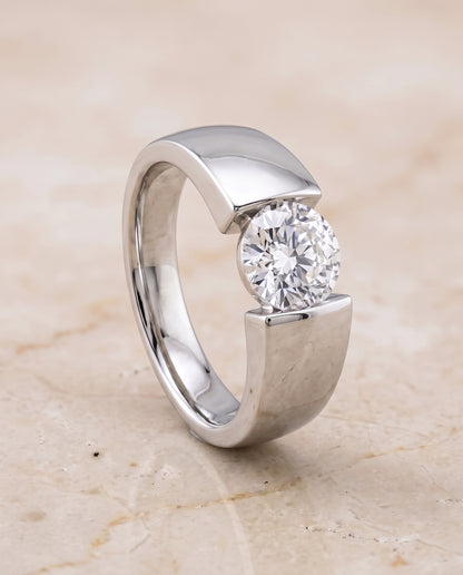 The Lola Cigar Band Solitaire Round Engagement Ring Setting in 18K White Gold