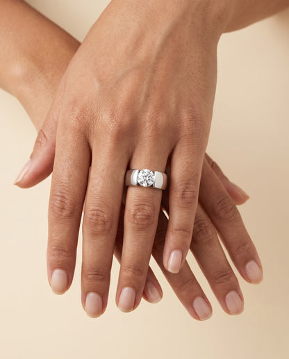 The Lola Cigar Band Solitaire Round Engagement Ring Setting in 18K White Gold