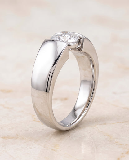 The Lola Cigar Band Solitaire Round Engagement Ring Setting in 18K White Gold