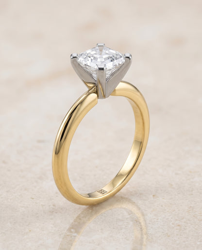 The Lolette Classic Low Base Solitaire Asscher Cut Engagement Ring Setting in 18K Yellow Gold