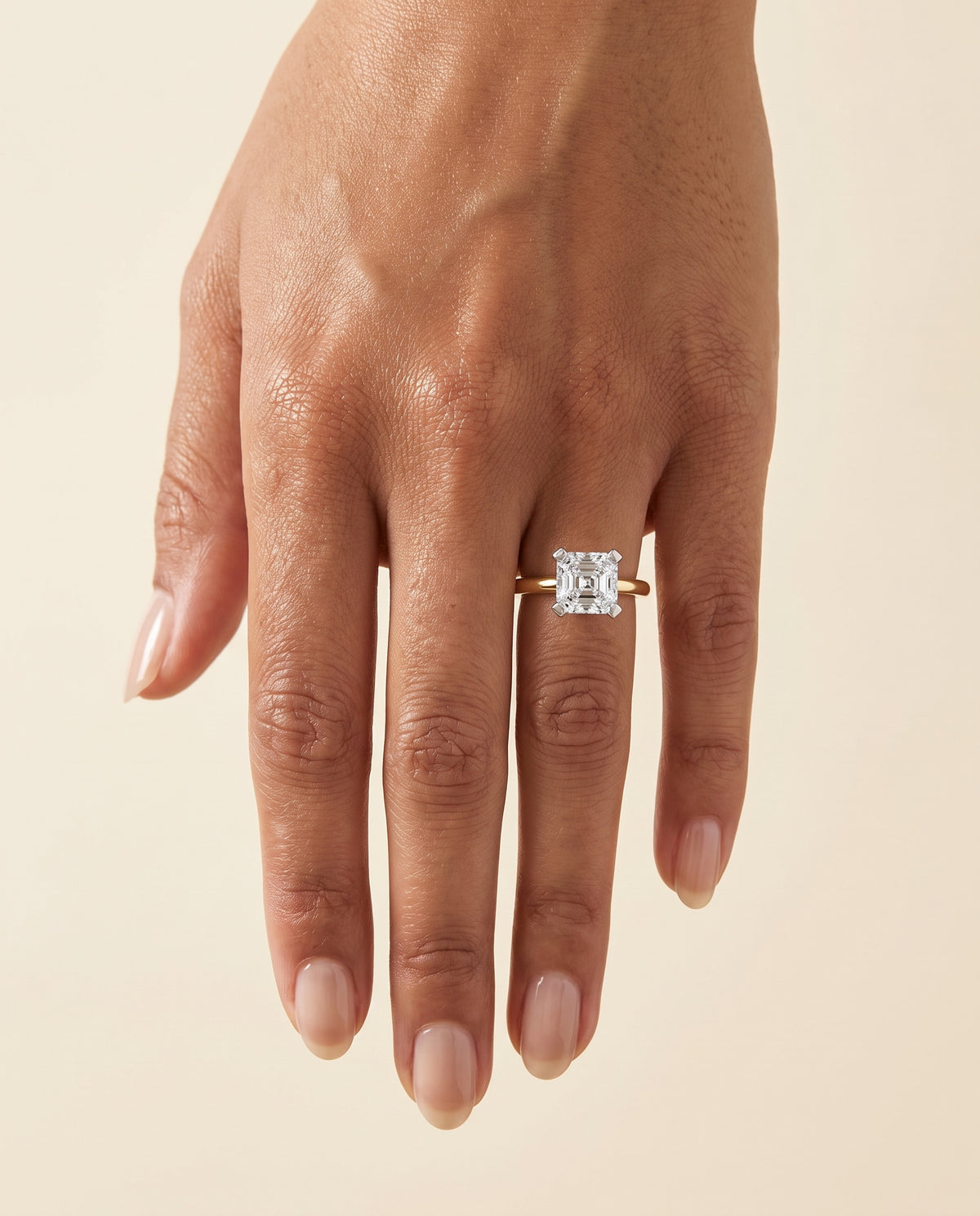 The Lolette Classic Low Base Solitaire Asscher Cut Engagement Ring Setting in 18K Yellow Gold