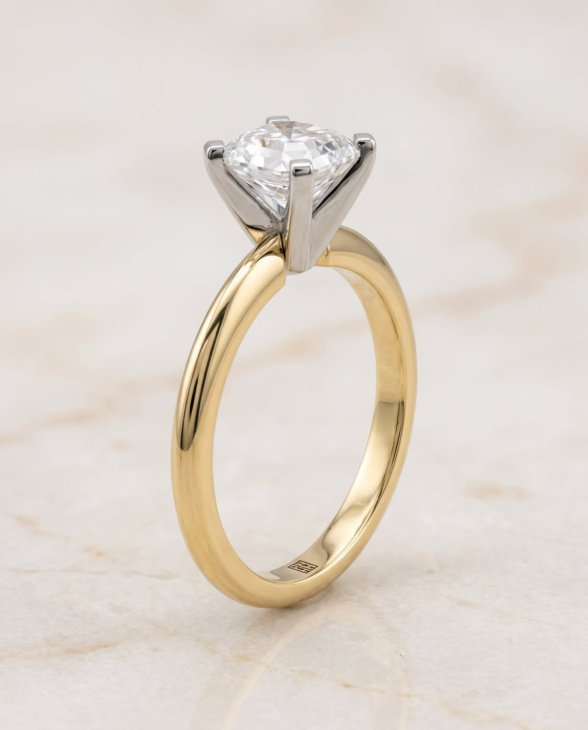 The Lolette Classic Low Base Solitaire Asscher Cut Engagement Ring Setting in 18K Yellow Gold