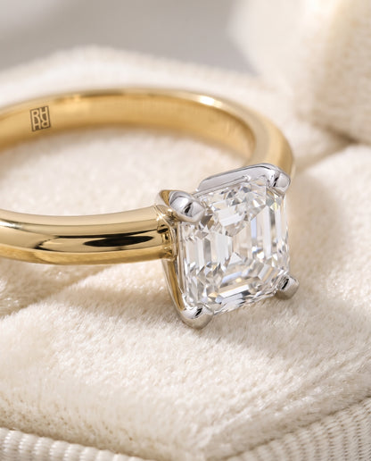 The Lolette Classic Low Base Solitaire Asscher Cut Engagement Ring Setting in 18K Yellow Gold
