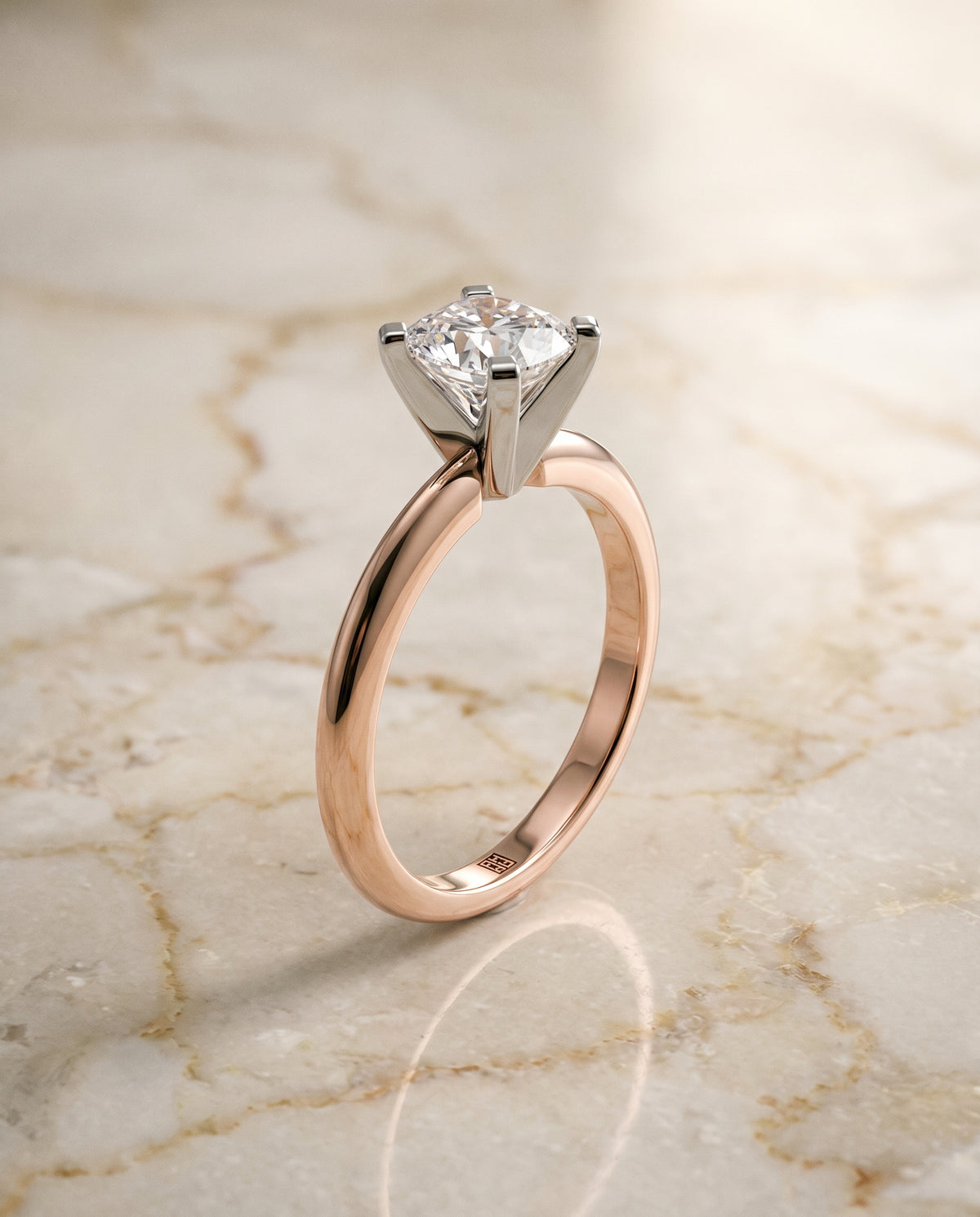 The Lolette Classic Low Base Solitaire Cushion Cut Engagement Ring Setting in 14K Rose Gold