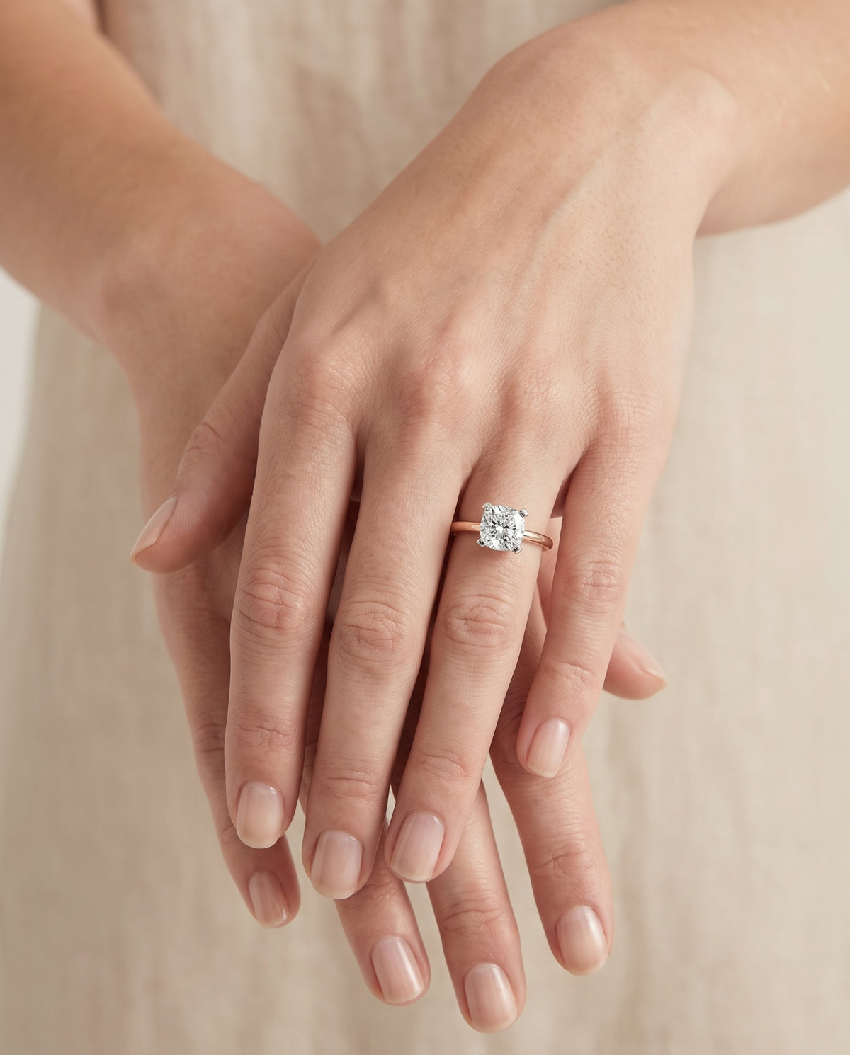 The Lolette Classic Low Base Solitaire Cushion Cut Engagement Ring Setting in 14K Rose Gold