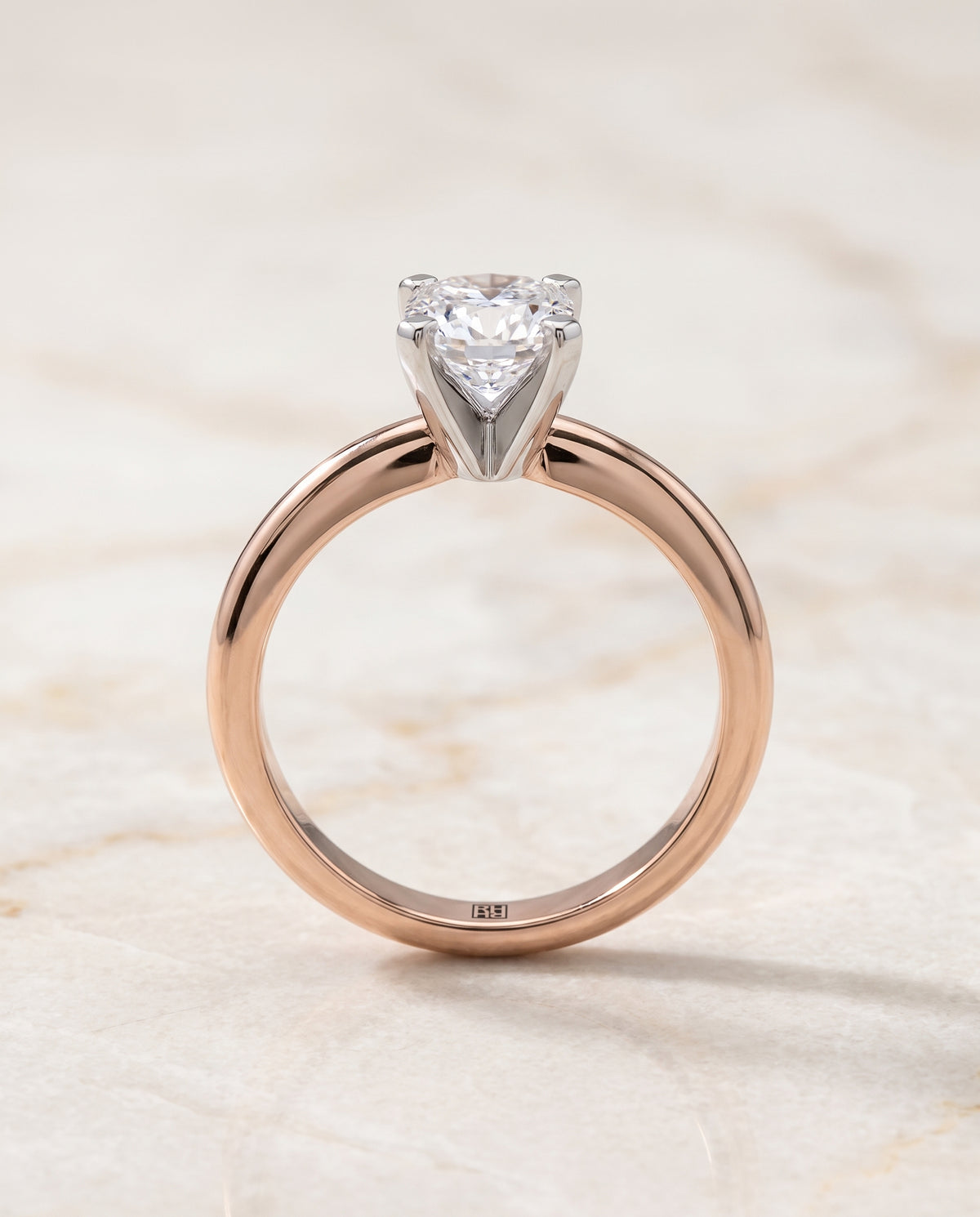The Lolette Classic Low Base Solitaire Cushion Cut Engagement Ring Setting in 14K Rose Gold