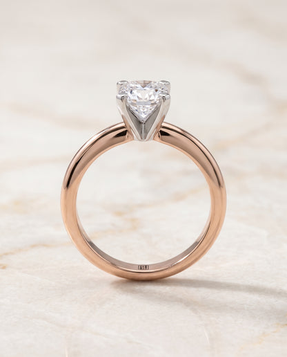 The Lolette Classic Low Base Solitaire Cushion Cut Engagement Ring Setting in 14K Rose Gold