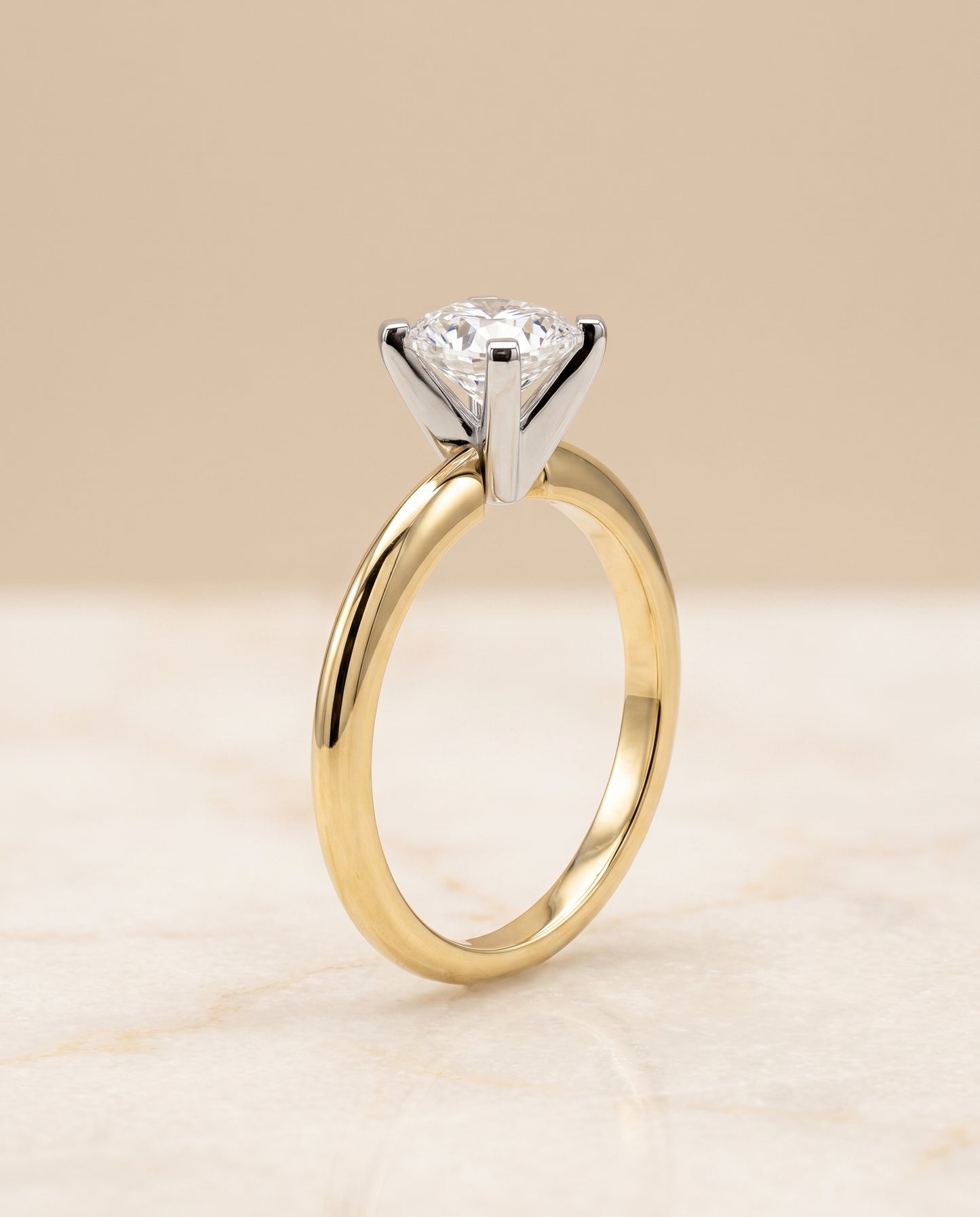 The Lolette Classic Low Base Solitaire Cushion Cut Engagement Ring Setting in 18K Yellow Gold