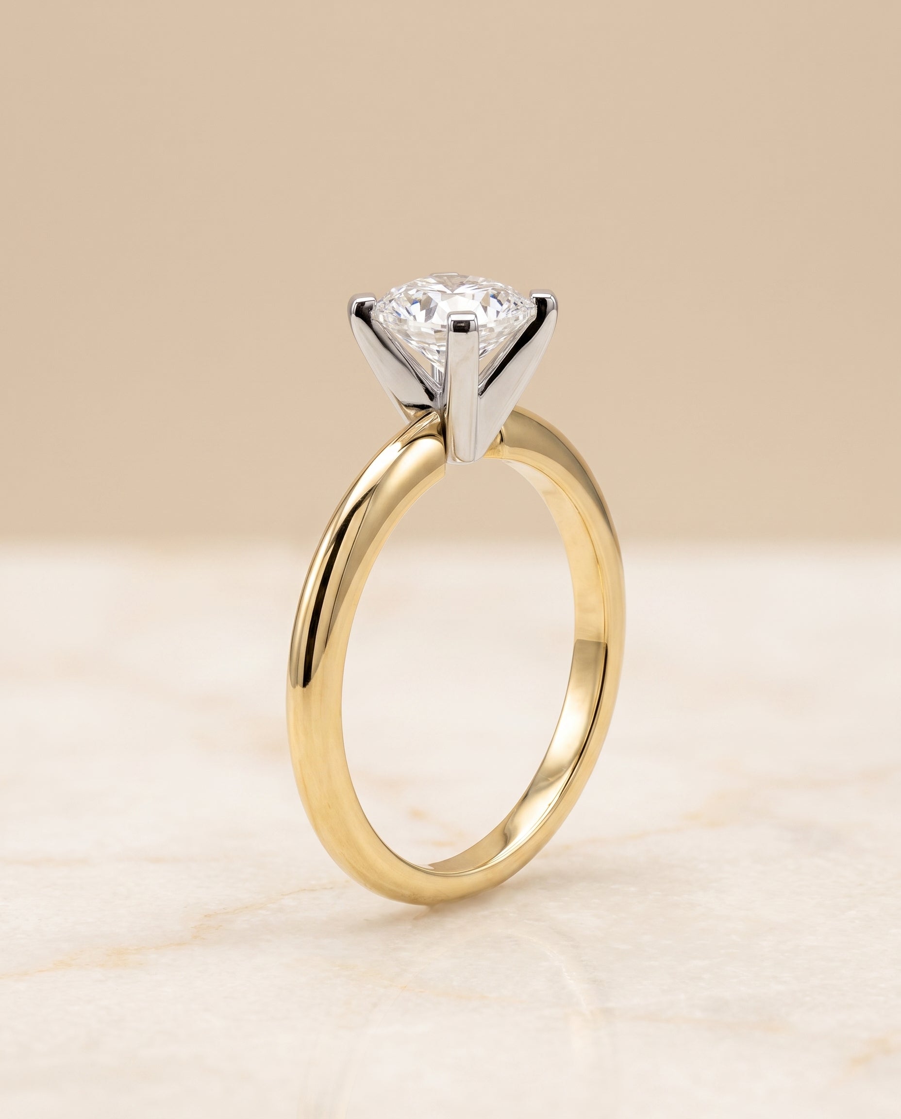 Classic Low Base Solitaire Cut styling on The Lolette cushion engagement ring setting | RockHer