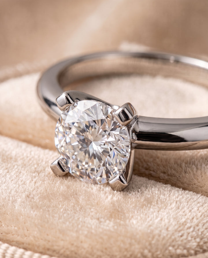 The Lolette Classic Low Base Solitaire Cushion Cut Engagement Ring Setting in Platinum