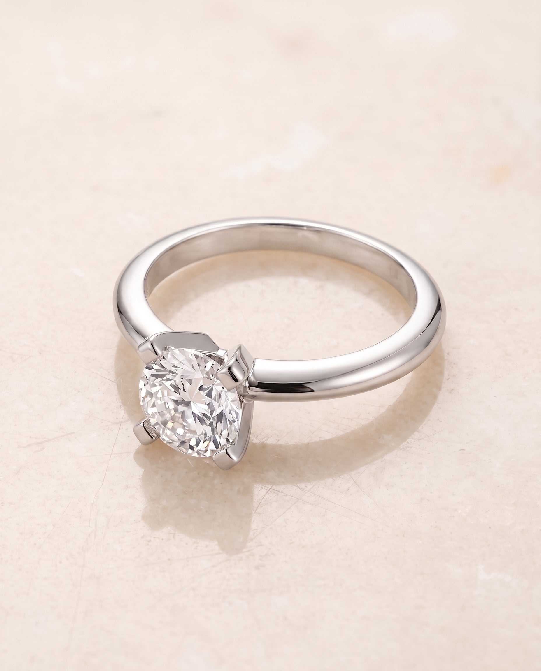 The Lolette Classic Low Base Solitaire Cushion Cut Engagement Ring Setting in Platinum