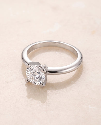 The Lolette Classic Low Base Solitaire Cushion Cut Engagement Ring Setting in Platinum