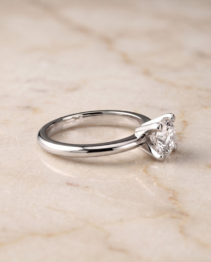 The Lolette Classic Low Base Solitaire Cushion Cut Engagement Ring Setting in Platinum