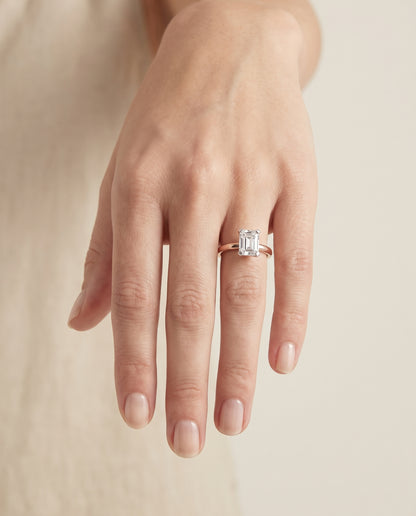 The Lolette Classic Low Base Solitaire Emerald Cut Engagement Ring Setting in 14K Rose Gold