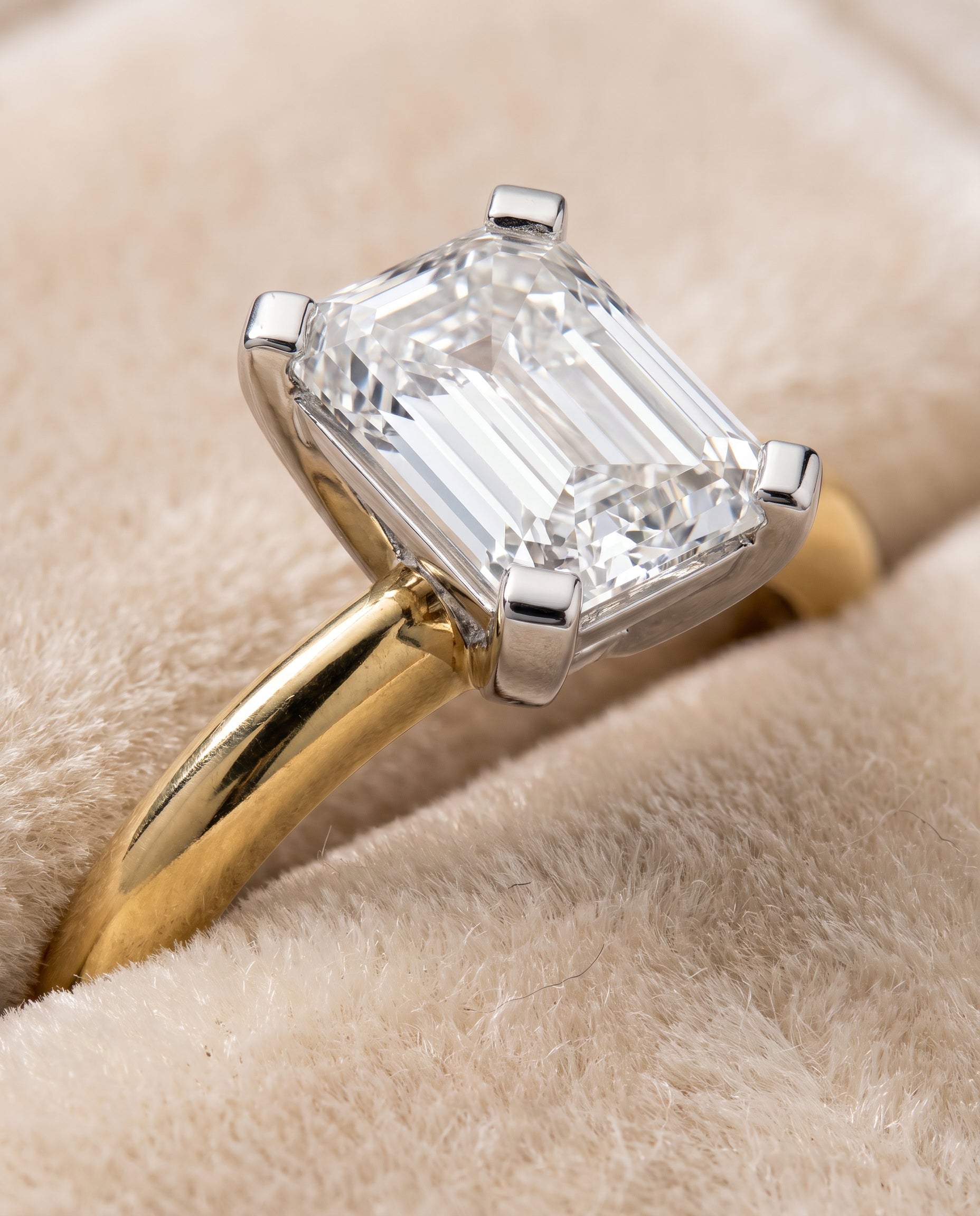 18K Yellow Gold band of The Lolette emerald engagement ring setting | RockHer