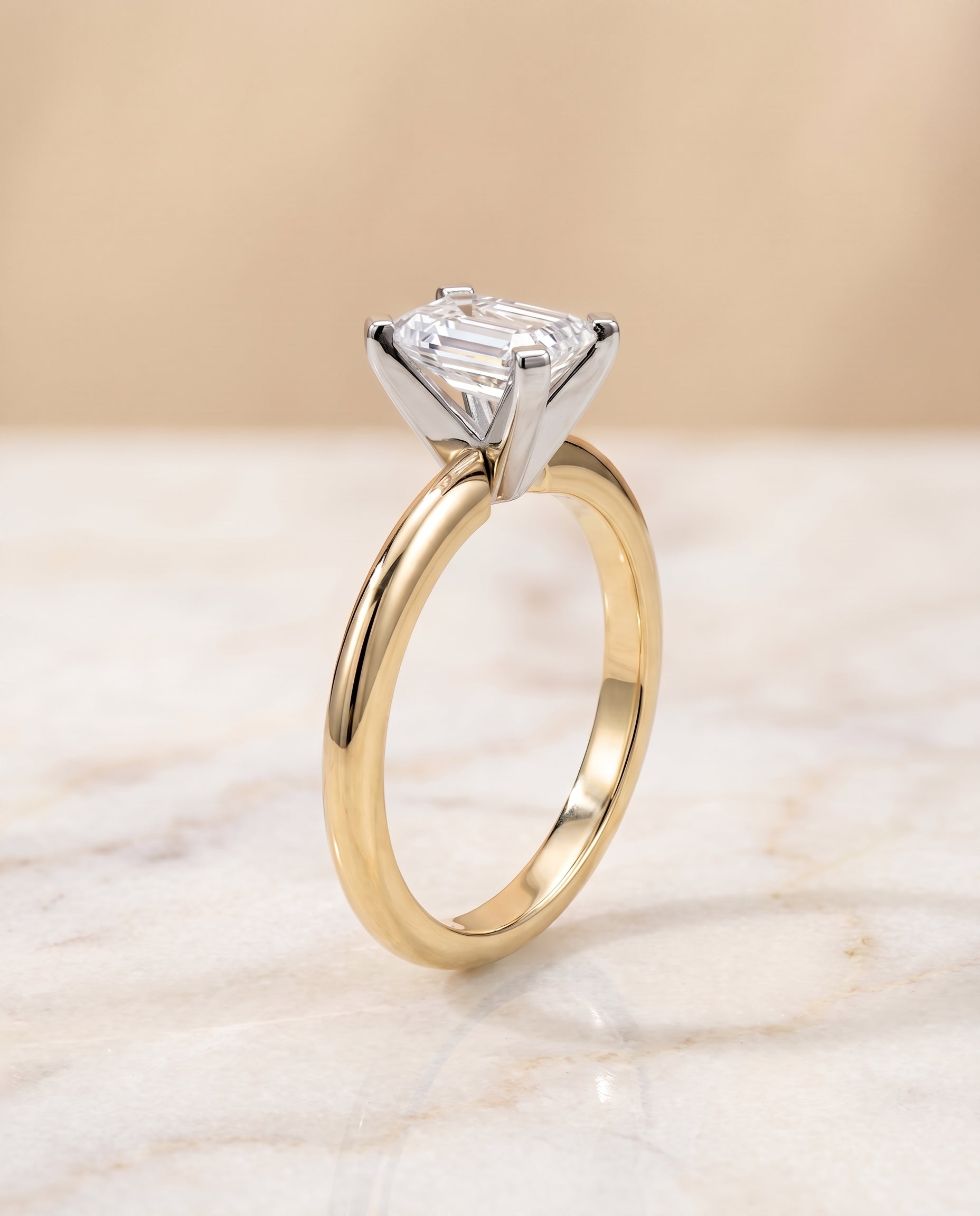 The Lolette Classic Low Base Solitaire Emerald Cut Engagement Ring Setting in 18K Yellow Gold