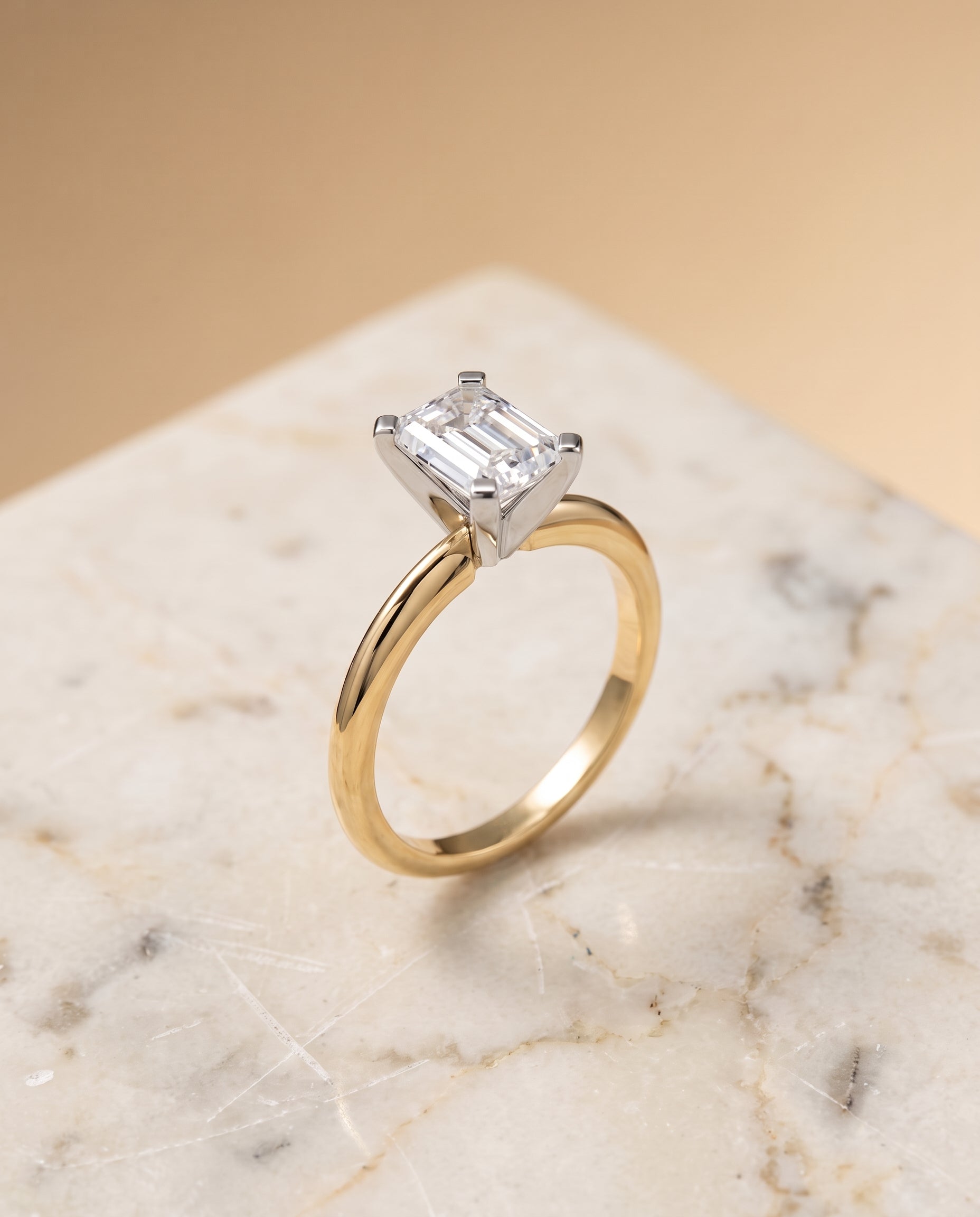 Classic Low Base Solitaire Cut styling on The Lolette emerald engagement ring setting | RockHer