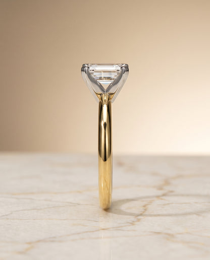 The Lolette Classic Low Base Solitaire Emerald Cut Engagement Ring Setting in 18K Yellow Gold