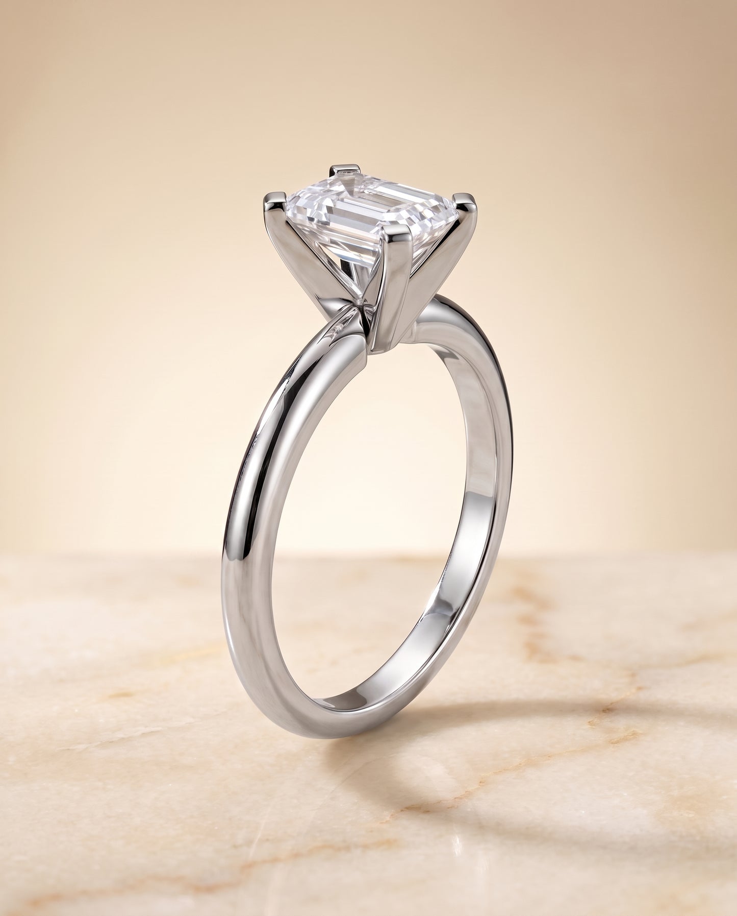 The Lolette Classic Low Base Solitaire Emerald Cut Engagement Ring Setting in Platinum
