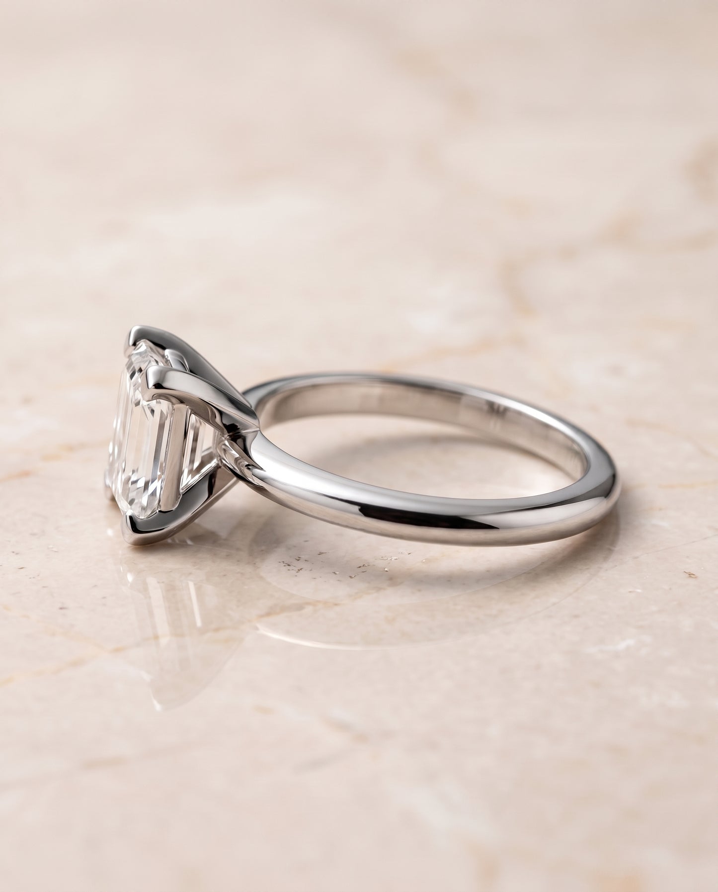 The Lolette Classic Low Base Solitaire Emerald Cut Engagement Ring Setting in Platinum