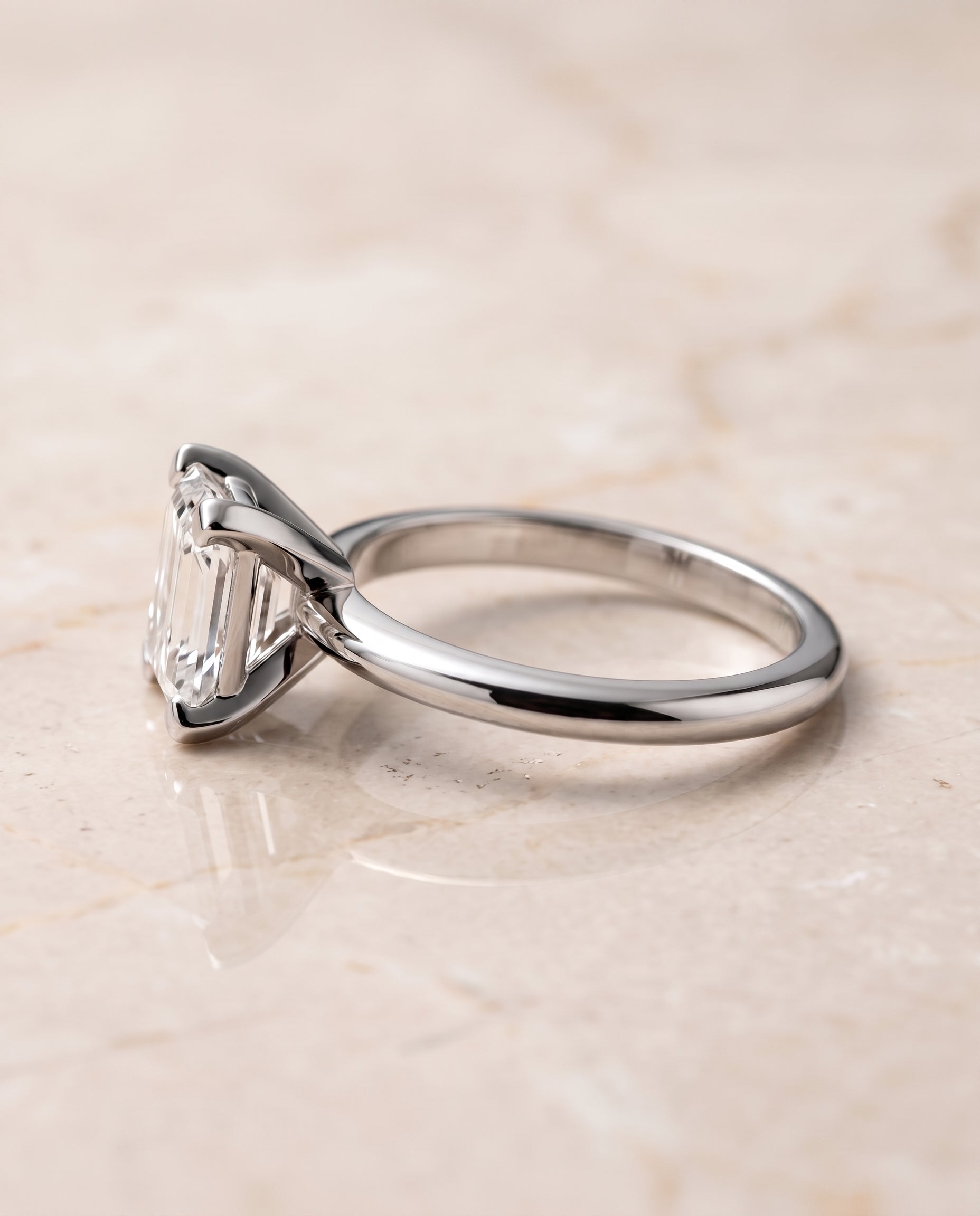 The Lolette Classic Low Base Solitaire Emerald Cut Engagement Ring Setting in Platinum