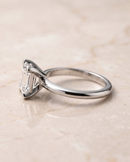 The Lolette Classic Low Base Solitaire Emerald Cut Engagement Ring Setting in Platinum
