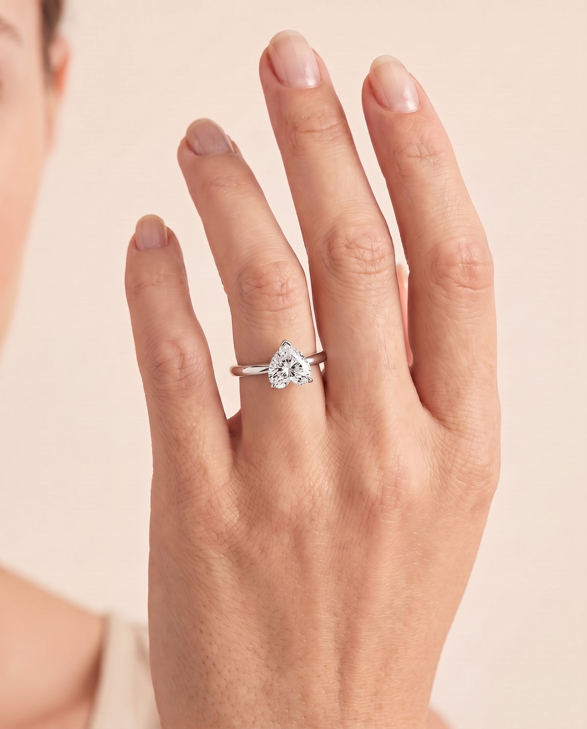 The Lolette Classic Low Base Solitaire Heart Engagement Ring Setting in Platinum
