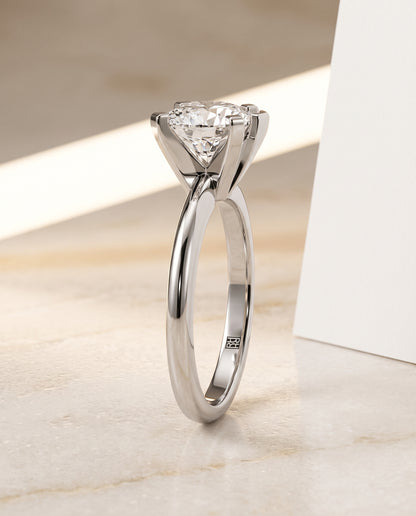 The Lolette Classic Low Base Solitaire Heart Engagement Ring Setting in Platinum