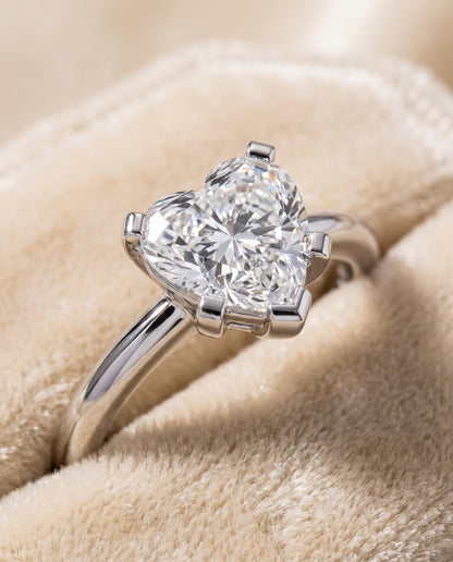 The Lolette Classic Low Base Solitaire Heart Engagement Ring Setting in Platinum