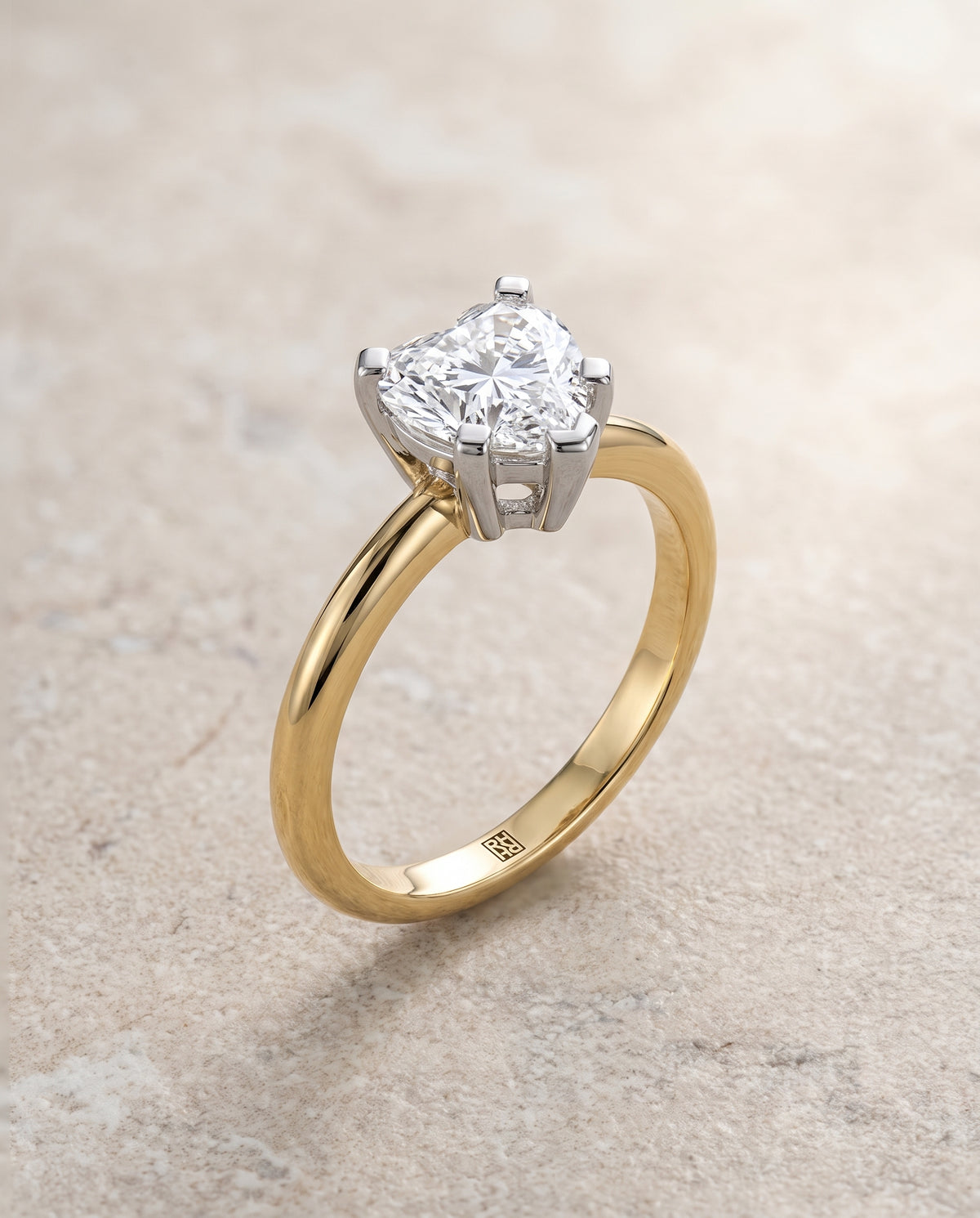 The Lolette Classic Low Base Solitaire Heart Engagement Ring Setting in 18K Yellow Gold