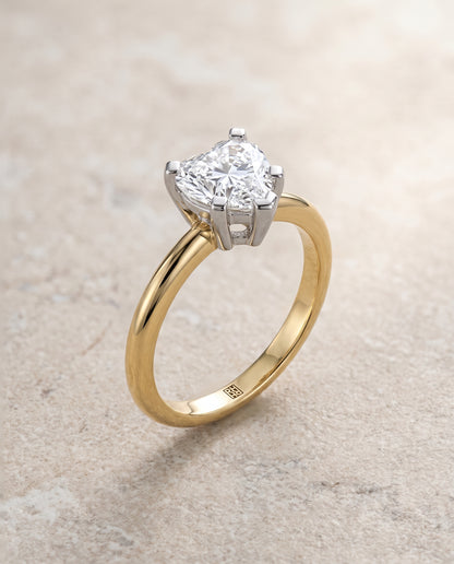 The Lolette Classic Low Base Solitaire Heart Engagement Ring Setting in 18K Yellow Gold