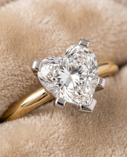 The Lolette Classic Low Base Solitaire Heart Engagement Ring Setting in 18K Yellow Gold