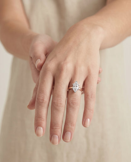 The Lolette Classic Low Base Solitaire Marquise Engagement Ring Setting in 14K Rose Gold