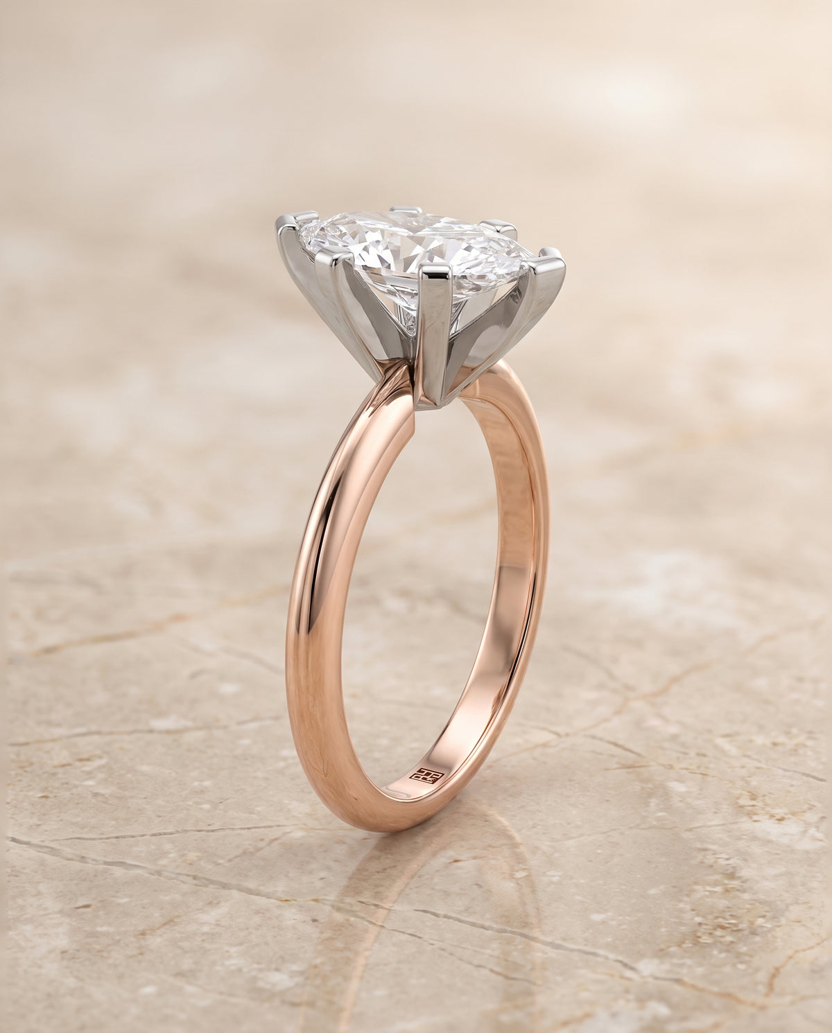The Lolette Classic Low Base Solitaire Marquise Engagement Ring Setting in 14K Rose Gold