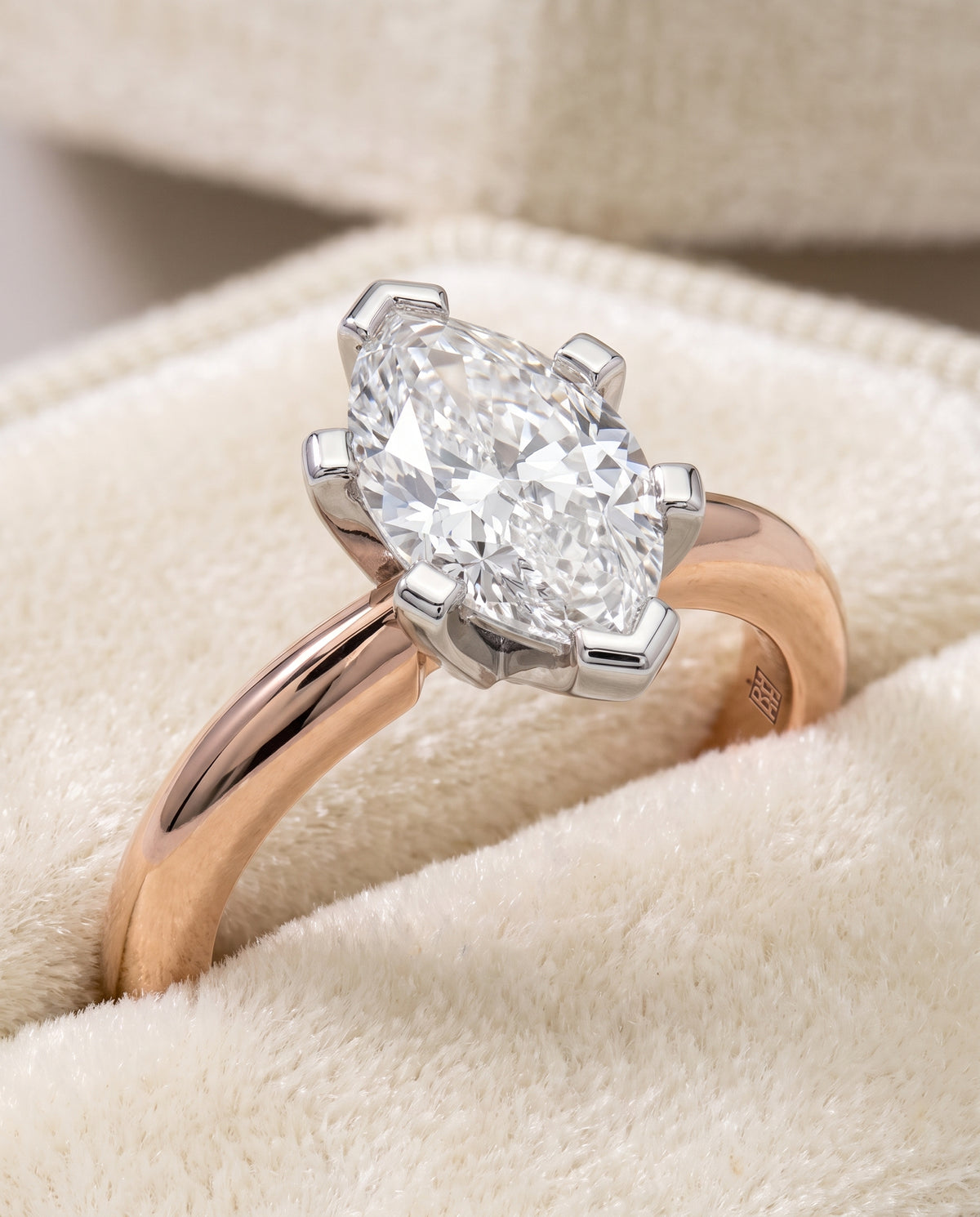 The Lolette Classic Low Base Solitaire Marquise Engagement Ring Setting in 14K Rose Gold