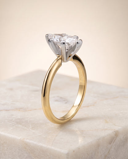 The Lolette Classic Low Base Solitaire Marquise Engagement Ring Setting in 18K Yellow Gold