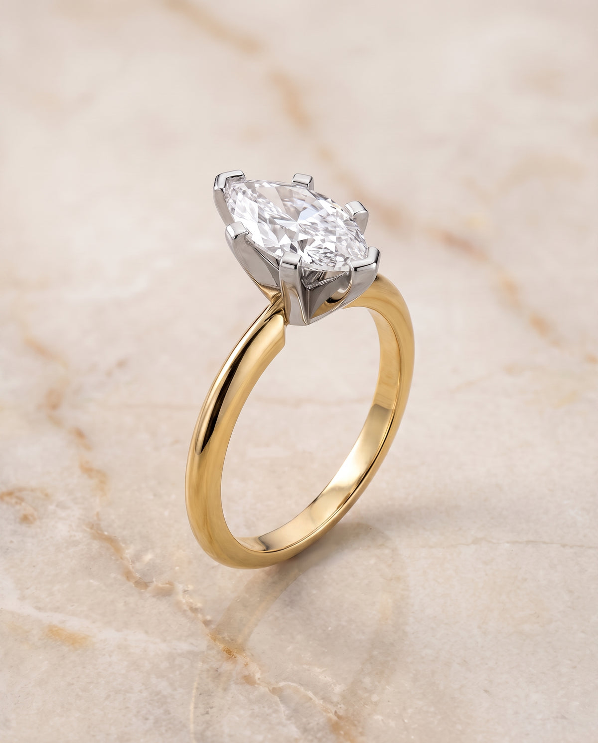 The Lolette Classic Low Base Solitaire Marquise Engagement Ring Setting in 18K Yellow Gold