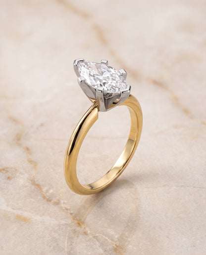 The Lolette Classic Low Base Solitaire Marquise Engagement Ring Setting in 18K Yellow Gold