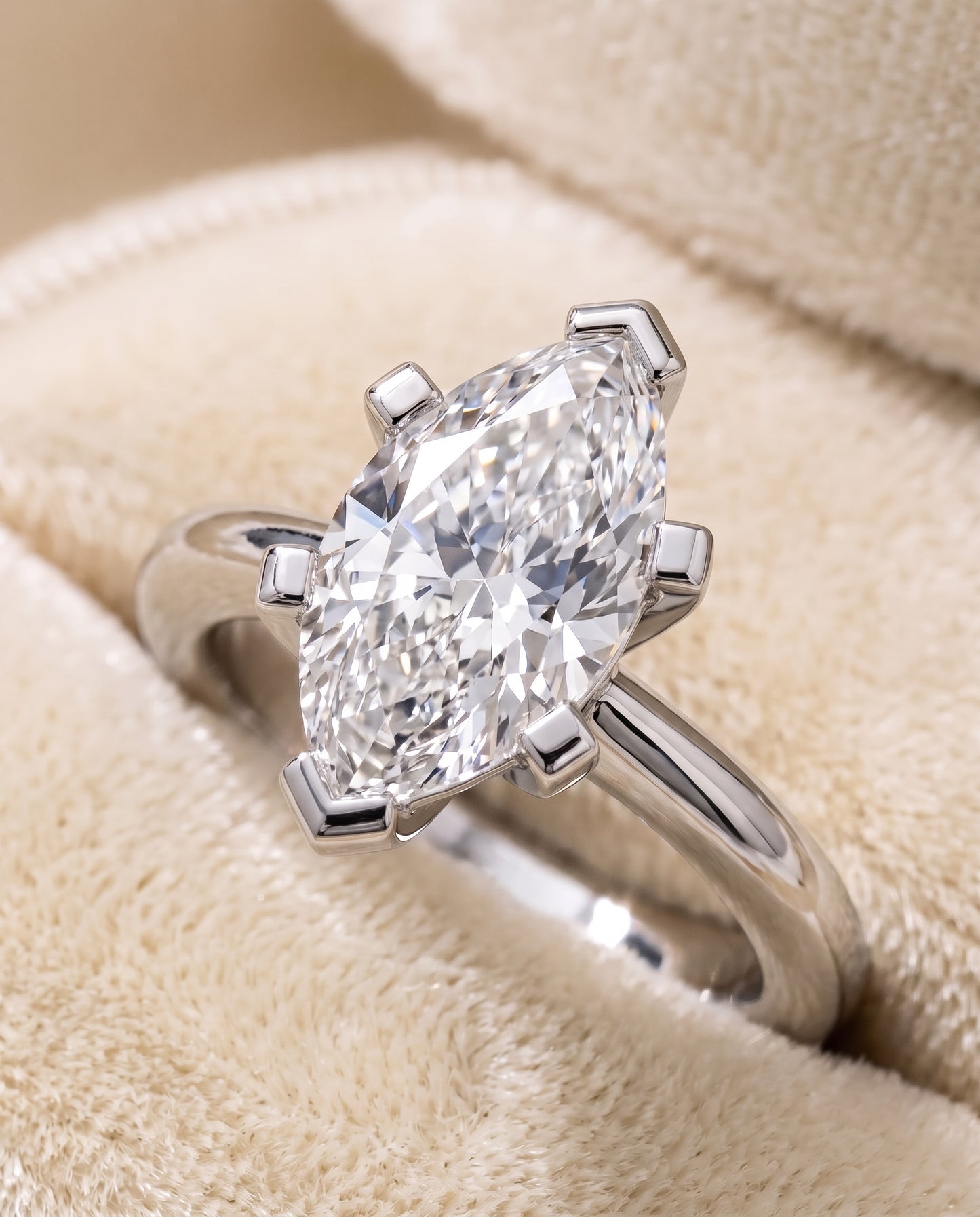 The Lolette Classic Low Base Solitaire Marquise Engagement Ring Setting in Platinum