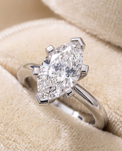 The Lolette Classic Low Base Solitaire Marquise Engagement Ring Setting in Platinum