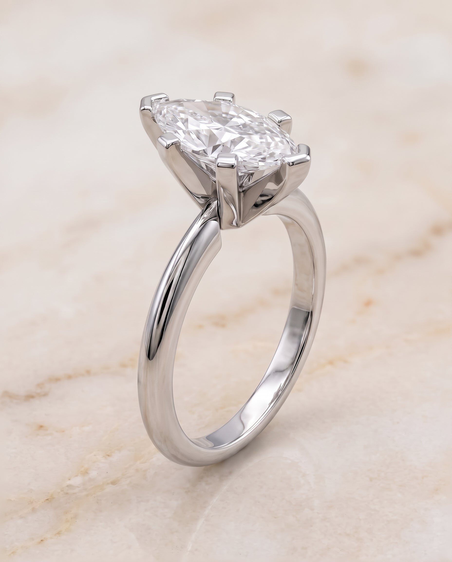 The Lolette Classic Low Base Solitaire Marquise Engagement Ring Setting in Platinum