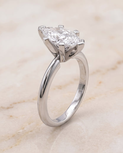 The Lolette Classic Low Base Solitaire Marquise Engagement Ring Setting in Platinum